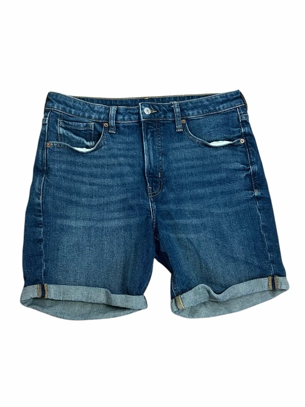 Old Navy Medium Wash OG Straight High Rise Cuffed Denim Shorts Women’s Sz 12